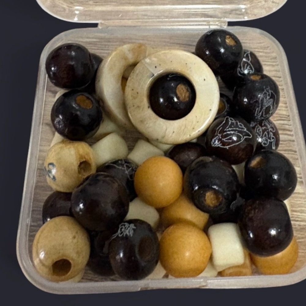 wood & Acrylic Bead Lot Neutral Tones | Wood Beads with buddha designs